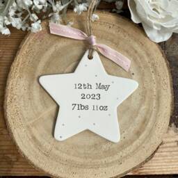 Personalised Name Decoration - Bespoke Ceramic Star Baby Birth Keepsake Personalised Christmas Bauble Newborn Ornament - thumbnail 3