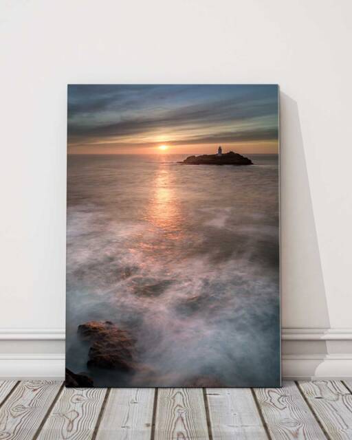 Godrevy Lighthouse Near St Ives Cornwall Canvas Print Wall Decor For Home Or Office - Interior Beach Seascape. Ideal Gift Birthday Present - image 1