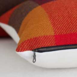 Copper & Red Buffalo Check Wool Pillow Cover, Fall Plaid Cover - Made To Order - thumbnail 3