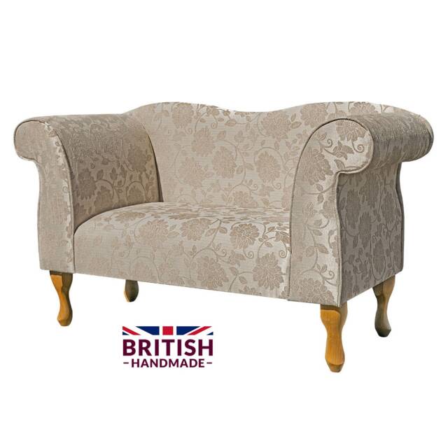 Handmade Floral Beige Chaise Lounge Small Queen Anne Sofa - image 1