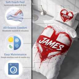 Personalised Name Heart England Flag Single Duvet Cover Three Lions Football Supporter Bedding St Georges Cross Sport Fan Bedroom Decor Gift - thumbnail 3