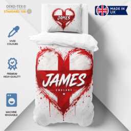 Personalised Name Heart England Flag Single Duvet Cover Three Lions Football Supporter Bedding St Georges Cross Sport Fan Bedroom Decor Gift - thumbnail 2