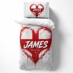 Personalised Name Heart England Flag Single Duvet Cover Three Lions Football Supporter Bedding St Georges Cross Sport Fan Bedroom Decor Gift