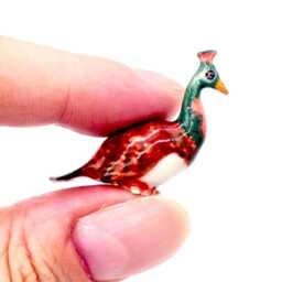 Miniature Ceramic Peacock Bird Animal Little Brown Green Figurine Tiny Statue Small Decoration Hand Painted Collectible Craft Figure - thumbnail 4