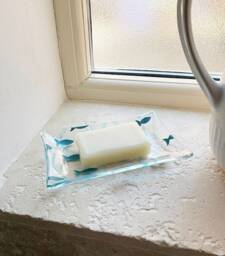 Handmade Glass Fish Soap Dish, Painted Turquoise Bathroom Decoration
