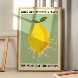 When Life Gives You A Lemon Art Canvas Poster, Trendy Wall Art, Kitchen Aesthetic Decor, Retro Home Printed Gift - thumbnail 1