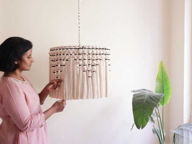 Large Chandelier, Boho Tassel Lampshade, Organic Cotton Macrame Lamp Shade, Pendant Light For Hotels, Restaurants, Cafes & Homes - image 1