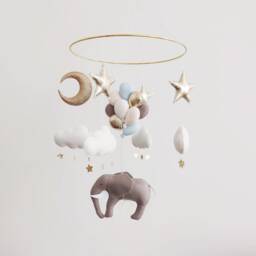 Elephant Baby Mobile Handmade Nursery Crib Decor - Moon & Stars - thumbnail 1