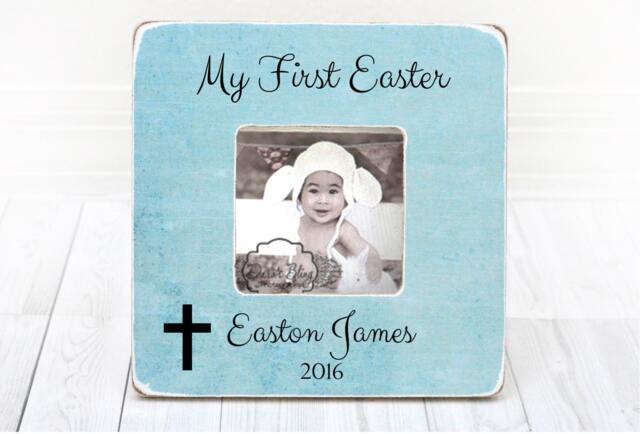 Personalized Easter Picture Frame Baby's First Easter, Real Wood - image 1