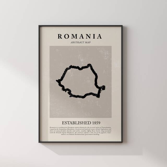 Romania Map Vintage Abstract Wall Art Print Picasso + Matisse Inspired Travel Poster - image 1