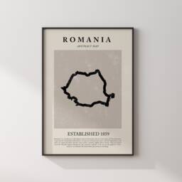 Romania Map Vintage Abstract Wall Art Print Picasso + Matisse Inspired Travel Poster - thumbnail 1
