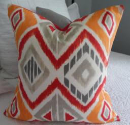 Handcrafted Cotton Pillow Cover Red, Orange, Grey Geometric Print