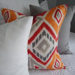 Handcrafted Cotton Pillow Cover Red, Orange, Grey Geometric Print - thumbnail 4