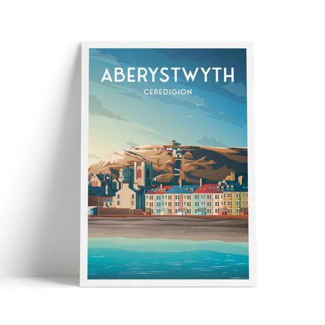 Aberystwyth Print, Wales Travel Poster, Ceredigion Illustration Wall Decor, Seaside Charm, Welsh Art - image 1
