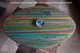 Oval Coffee Table Hand Painted Muted Nautical Shades Reds Greens + 16