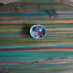 Oval Coffee Table Hand Painted Muted Nautical Shades Reds Greens + 16 - thumbnail 2