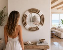 Large 80cm - 31.4Inch Hampton Nautical Coastal Beach House Round Rope Mirror Home Decor Large - thumbnail 1