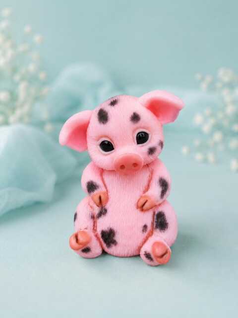 Handmade Polymer Clay Pig Figurine - Pink Spotted Kawaii Animal Sculpture, Desk Buddy Decor - image 1