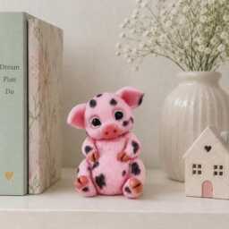 Handmade Polymer Clay Pig Figurine - Pink Spotted Kawaii Animal Sculpture, Desk Buddy Decor - thumbnail 2