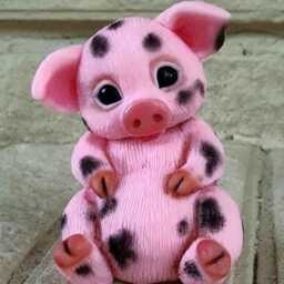 Handmade Polymer Clay Pig Figurine - Pink Spotted Kawaii Animal Sculpture, Desk Buddy Decor - thumbnail 4
