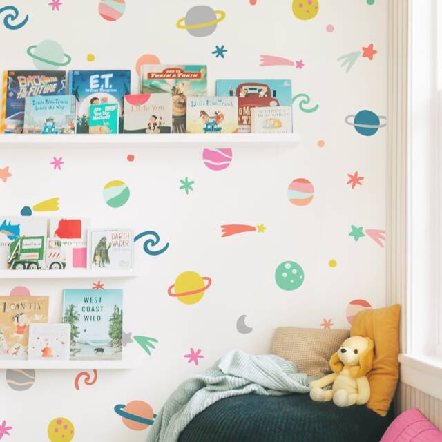 Space Wall Decals - Reusable Decals, Nursery Decor, Kids Room, Star Planets & Solar System Decor - image 1