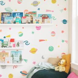 Space Wall Decals - Reusable Decals, Nursery Decor, Kids Room, Star Planets & Solar System Decor - thumbnail 1