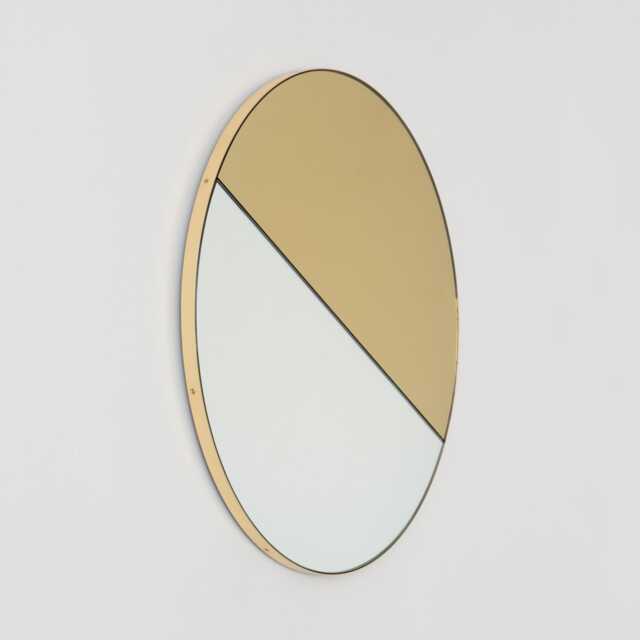 Orbis Dualis??? Gold + Silver Tinted Round Mirror With Brass Frame - Large, Xl - image 1