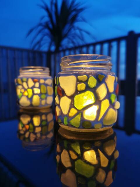 Sea Glass Tealight Holder - Colourful Handmade Mosaic Pattern - image 1