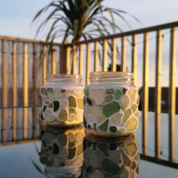 Sea Glass Tealight Holder - Colourful Handmade Mosaic Pattern - thumbnail 2