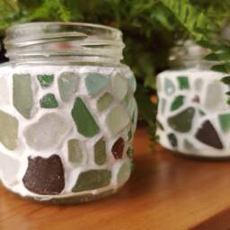 Sea Glass Tealight Holder - Colourful Handmade Mosaic Pattern - thumbnail 4
