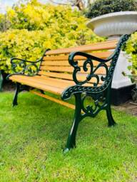 Fully Restored Cast Iron Garden Bench With Oiled Oak Slats Vintage Green