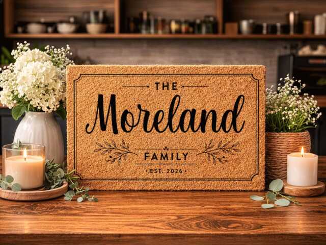Botanical Arch Heart Accent - Personalised Family Name Coir Doormat - image 1