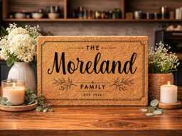 Botanical Arch Heart Accent - Personalised Family Name Coir Doormat