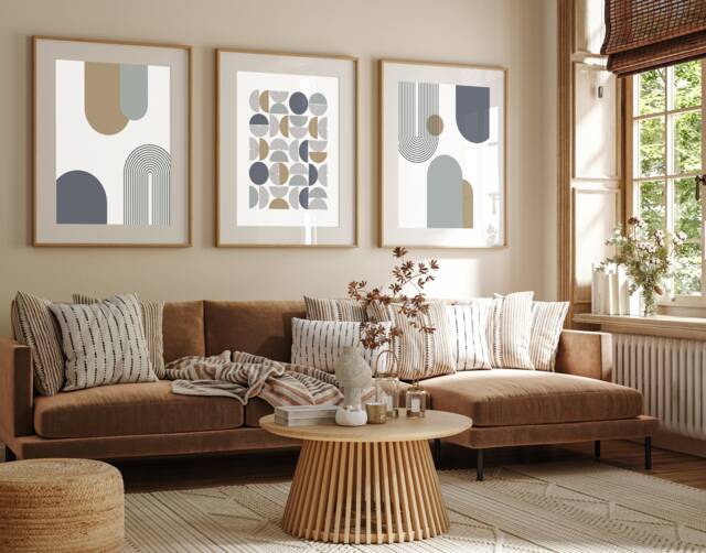 Set Of 3, Geometric Abstract Art, Shapes, Home Decor, Mid Century Modern, Living Room Wall Art Poster Prints A5, A4, A3 A3+ A2 A1 - image 1