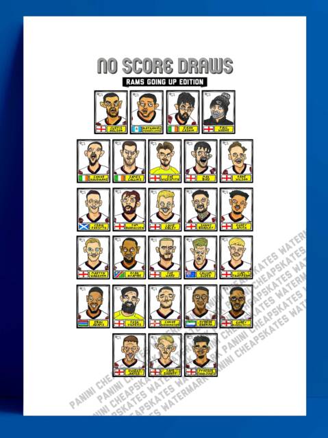 Derby County Vol 3 - No Score Draws Rams Going Up Edition A3 Print Of 27 Wonky Panini-style Doodles Of Dcfc's 23-24 Promotion Winners - image 1