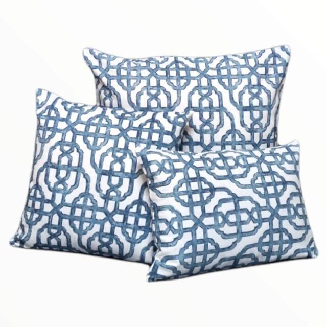Hamptons Style Cushion Cover, Cover Only, Geometric Cushions, Hampton's Pillows, Blue & White Coastal, Scatter Covers - image 1