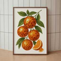 Disco Orange Wall Art Print - Funky Retro Fruit Poster With Mirrorball Oranges 70S Aesthetic, Gallery Art, Kitchen Or Home Decor Gift - thumbnail 2