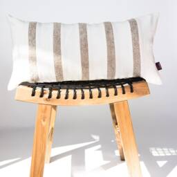 Off-White Striped Lumbar Pillow Cover, Neutral Tone Linen Cushion Case, Rectangle Bohemian Minimalist Decorative Sofa Pillowcase - thumbnail 3