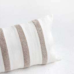 Off-White Striped Lumbar Pillow Cover, Neutral Tone Linen Cushion Case, Rectangle Bohemian Minimalist Decorative Sofa Pillowcase - thumbnail 2