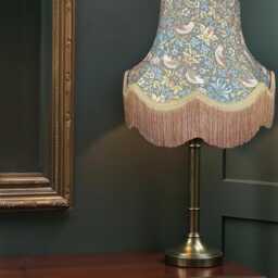 Handcrafted William Morris Teal Strawberry Thief Fabric Lampshade Antique Gold Braid Fringe - Bespoke Handmade - thumbnail 3
