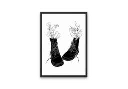 Floral Boots Line Art Print Grunge Home Decor - thumbnail 1