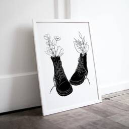Floral Boots Line Art Print Grunge Home Decor - thumbnail 3