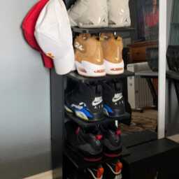 7 Tier Wooden Vertical Shoe Rack With 2 Hooks - Storage Organizer Shelf Entryway - thumbnail 3