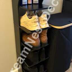 7 Tier Wooden Vertical Shoe Rack With 2 Hooks - Storage Organizer Shelf Entryway - thumbnail 2