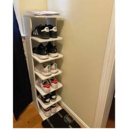 7 Tier Wooden Vertical Shoe Rack With 2 Hooks - Storage Organizer Shelf Entryway - thumbnail 1