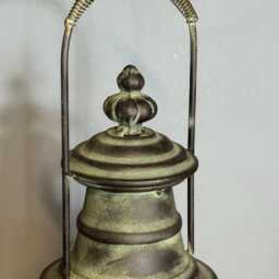 Vintage Railway Style Lantern, Aged Metal & Glass Candle Holder - thumbnail 3