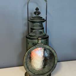 Vintage Railway Style Lantern, Aged Metal & Glass Candle Holder - thumbnail 2