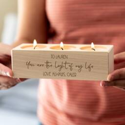 Personalised 5Th Anniversary Wood Candle Holder Engraved Tea Light Holder, Couple's Gift - Lc889 - thumbnail 3