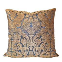 Lumbar Throw Pillow Rubelli Tebaldo Blue & Gold Silk Brocatelle Fabric Cushion Cover - Made in Italy