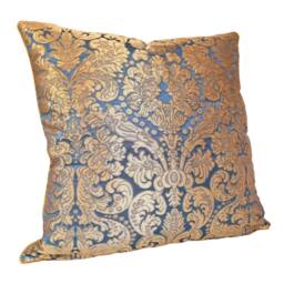 Lumbar Throw Pillow Rubelli Tebaldo Blue & Gold Silk Brocatelle Fabric Cushion Cover - Made in Italy - thumbnail 3